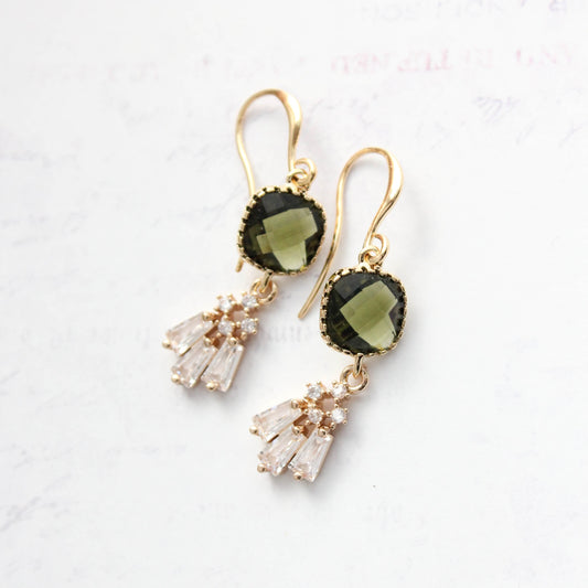 Art Deco Fan Earrings | Khaki Green