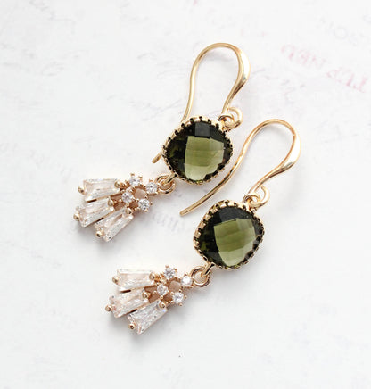 Art Deco Fan Earrings | Khaki Green