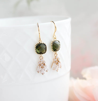 Art Deco Fan Earrings | Khaki Green