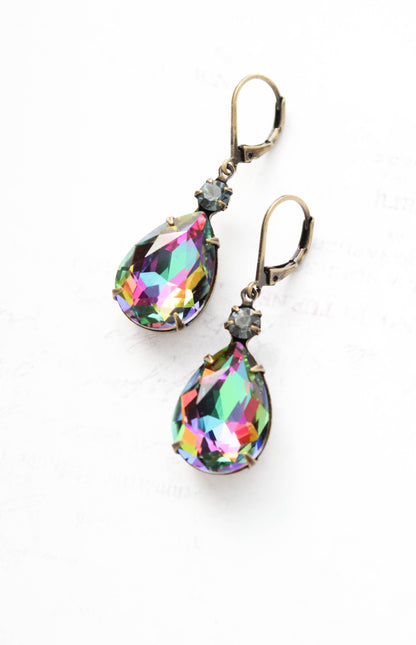 Aurora Glass Teardrop Earrings | Black petrol