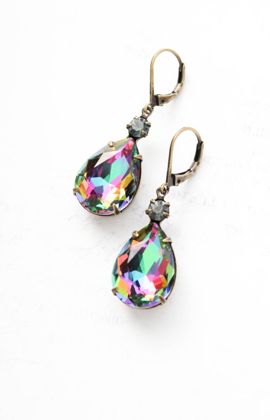 Aurora Glass Teardrop Earrings | Black petrol