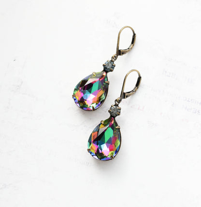 Aurora Glass Teardrop Earrings | Black petrol