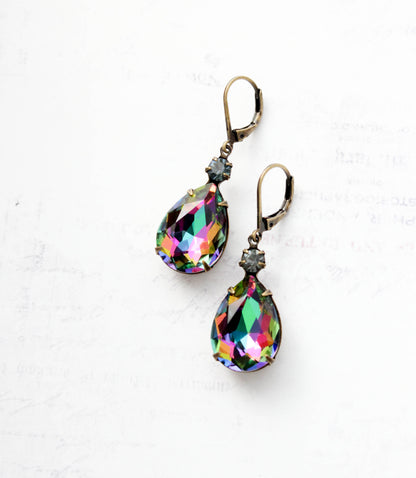 Aurora Glass Teardrop Earrings | Black petrol