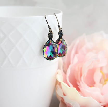 Aurora Glass Teardrop Earrings | Black petrol