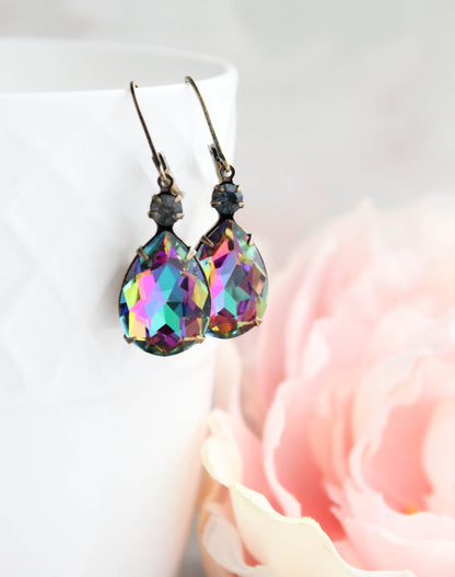 Aurora Glass Teardrop Earrings | Black petrol