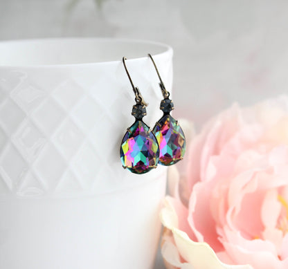 Aurora Glass Teardrop Earrings | Black petrol