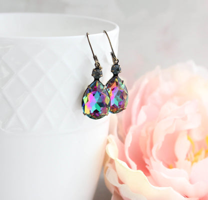 Aurora Glass Teardrop Earrings | Black petrol