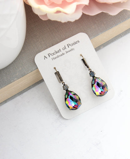 Aurora Glass Teardrop Earrings | Black petrol