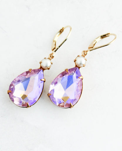 Light Purple Glass Earrings | Pearl Drops