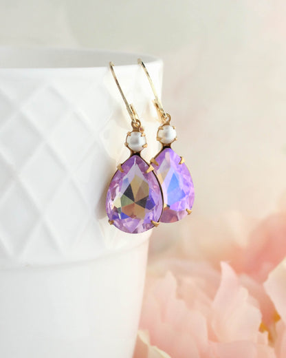 Light Purple Glass Earrings | Pearl Drops