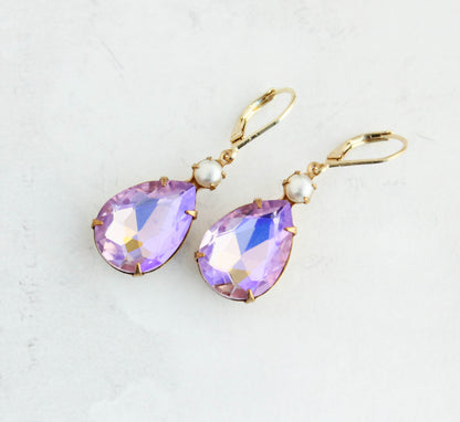 Light Purple Glass Earrings | Pearl Drops