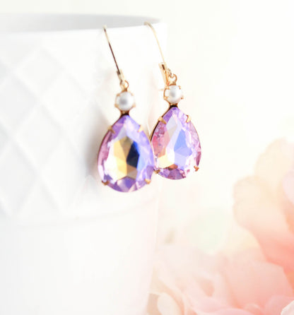 Light Purple Glass Earrings | Pearl Drops