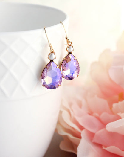 Light Purple Glass Earrings | Pearl Drops