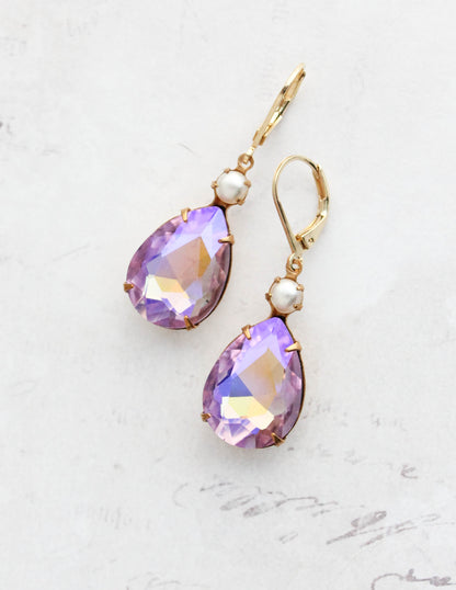 Light Purple Glass Earrings | Pearl Drops