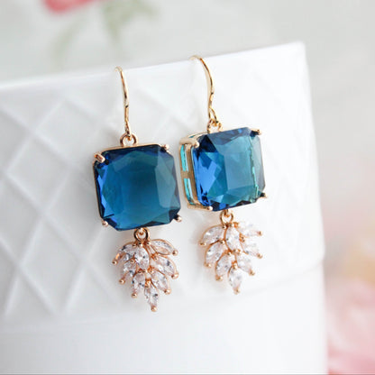 Art Deco Earrings | Glass Leaf Drops | Green