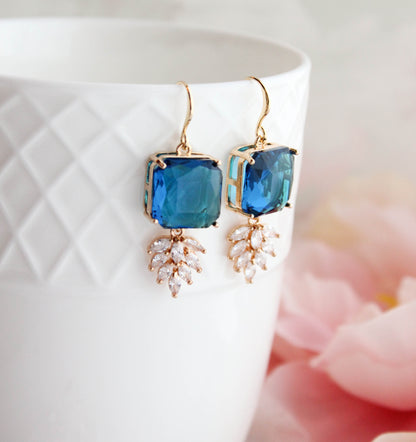 Art Deco Earrings | Glass Leaf Drops | Green