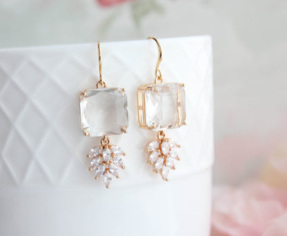 Art Deco Earrings | Glass Leaf Drops | Green