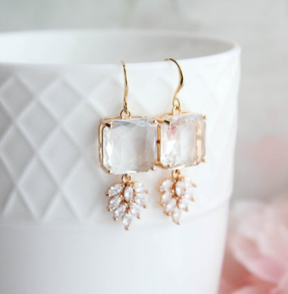 Art Deco Earrings | Glass Leaf Drops | Green