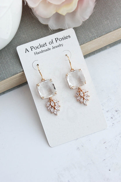 Art Deco Earrings | Glass Leaf Drops | Green