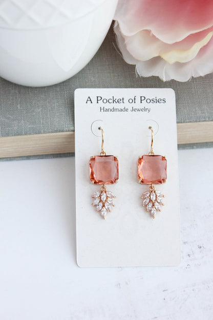Art Deco Earrings | Glass Leaf Drops | Green