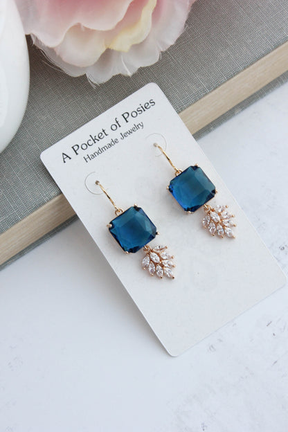 Art Deco Earrings | Glass Leaf Drops | Green