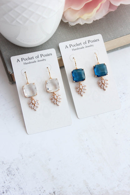 Art Deco Earrings | Glass Leaf Drops | Green