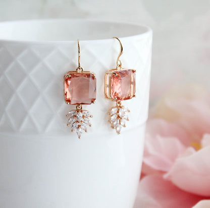 Art Deco Earrings | Glass Leaf Drops | Green