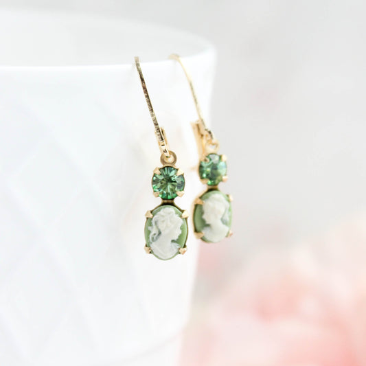 Little Lady Cameo Earrings | Light Green