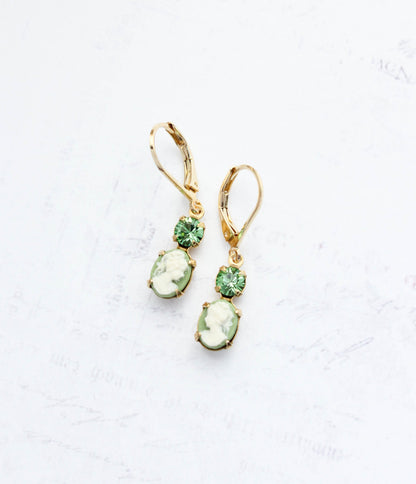 Little Lady Cameo Earrings | Light Green