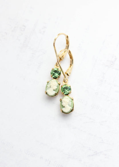 Little Lady Cameo Earrings | Light Green