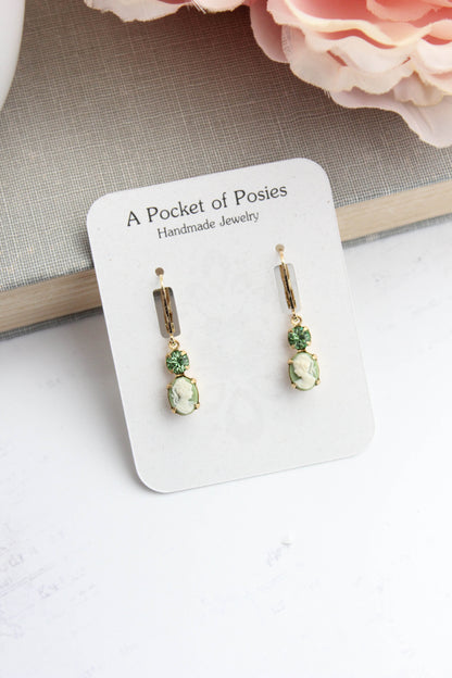 Little Lady Cameo Earrings | Light Green