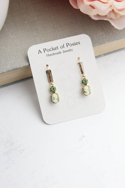Little Lady Cameo Earrings | Light Green