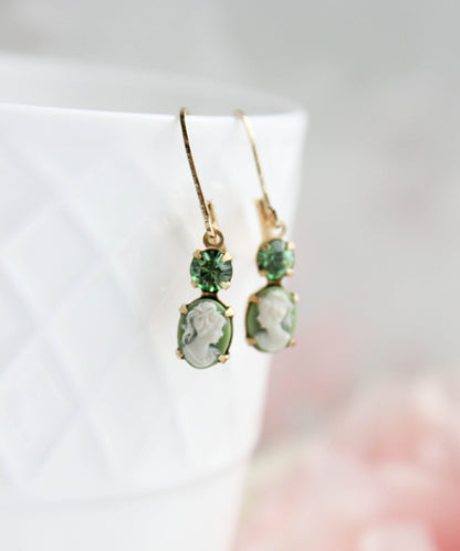 Little Lady Cameo Earrings | Light Green