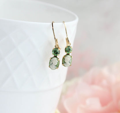 Little Lady Cameo Earrings | Light Green