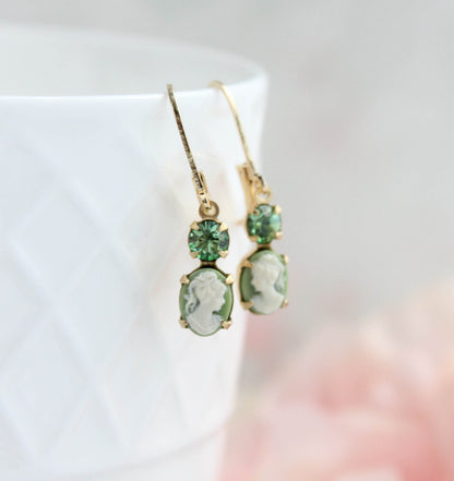 Little Lady Cameo Earrings | Light Green