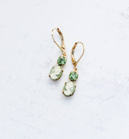 Little Lady Cameo Earrings | Light Green