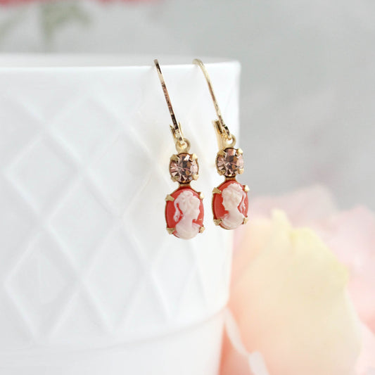 Little Lady Cameo Earrings | Dark Peach