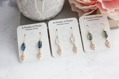 Glass Leaf Earrings (4 colors) Art Deco Style