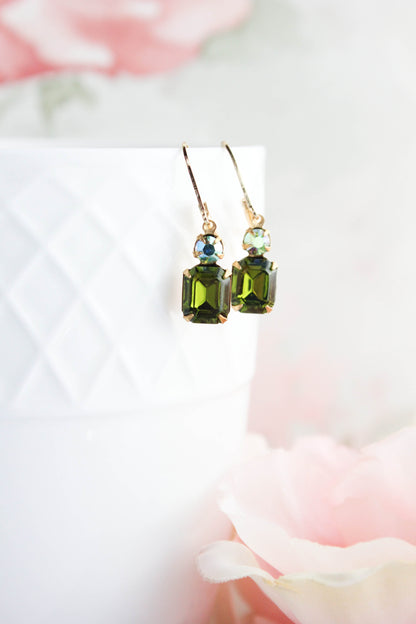 Olivine Green Glass Earrings