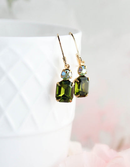 Olivine Green Glass Earrings