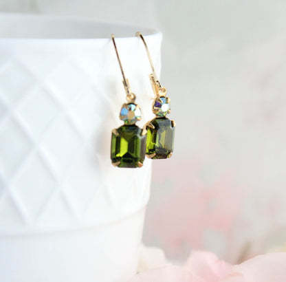 Olivine Green Glass Earrings