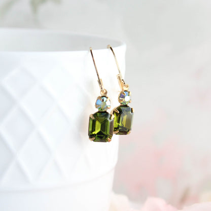 Olivine Green Glass Earrings
