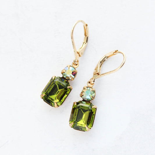 Olivine Green Glass Earrings