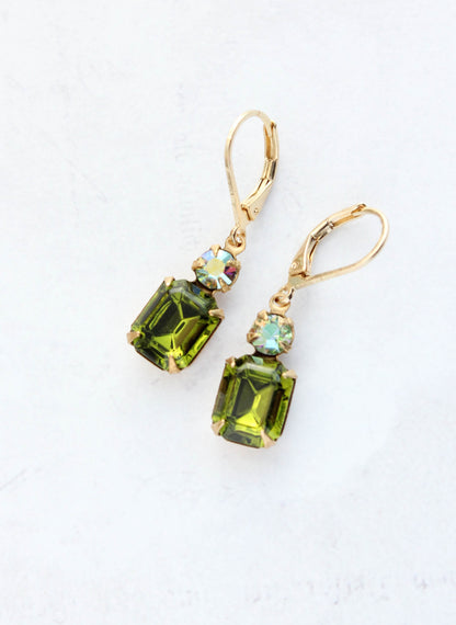 Olivine Green Glass Earrings