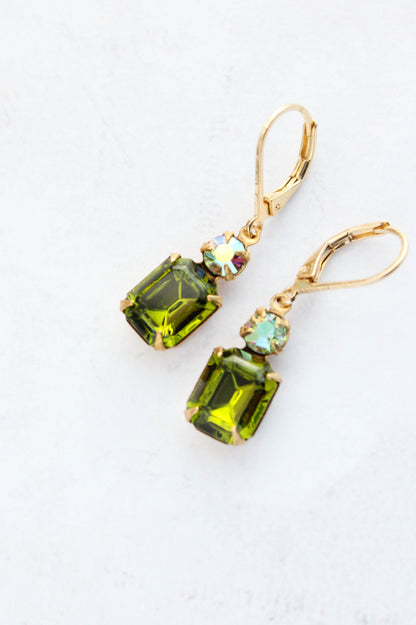 Olivine Green Glass Earrings