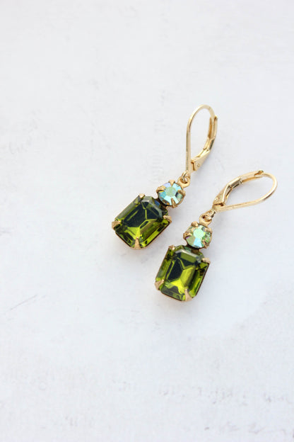 Olivine Green Glass Earrings