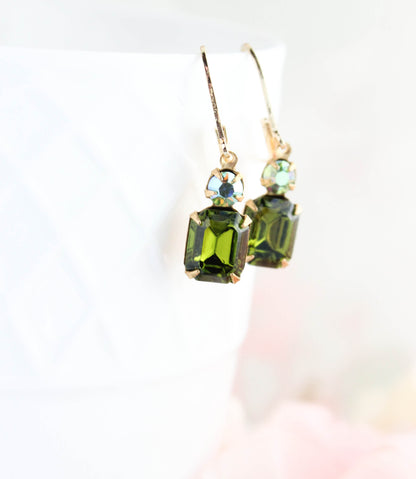 Olivine Green Glass Earrings