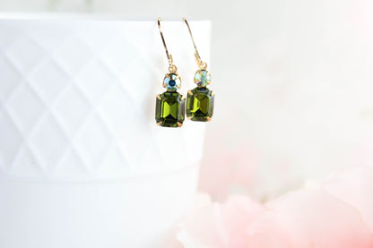 Olivine Green Glass Earrings
