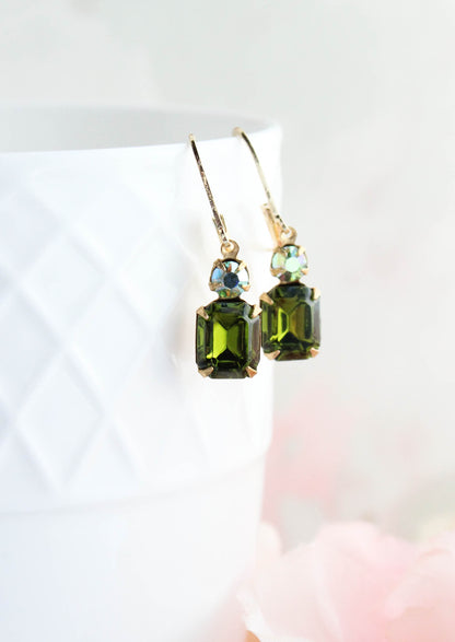 Olivine Green Glass Earrings