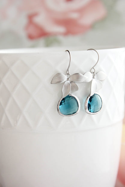 Silver Orchid Earrings - Peacock